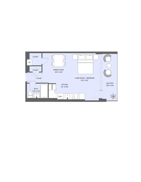A floor plan of a house with a living room, dining room, kitchen, and bathroom.